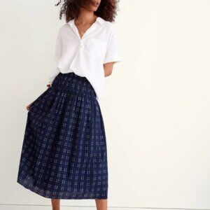Pull-On Midi Skirt in Shibori Indigo Plaid, XS